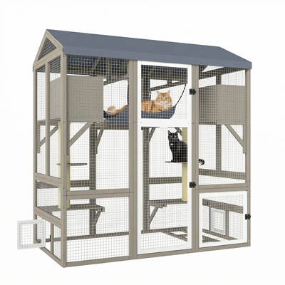 4-Tier Catio Outdoor Cat Enclosure, Large Weatherproof Cat House with Sleeping Condos & Window Access for Multiple Cats