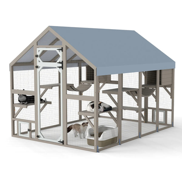Extra Large Walk-In Catio - Outdoor Enclosure with Bridge & 2 Resting Boxes - PET12NEW