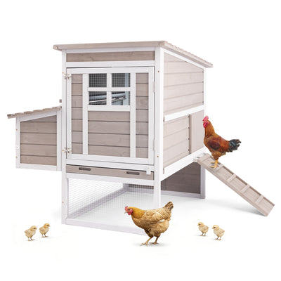 PETSCOSSET Wooden Chicken Coop, Elevated Hen House with 3-Compartment Nesting Box