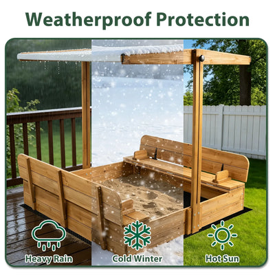 Kids Sand Box - Wooden Outdoor Rotatable Canopy Brown - GF01