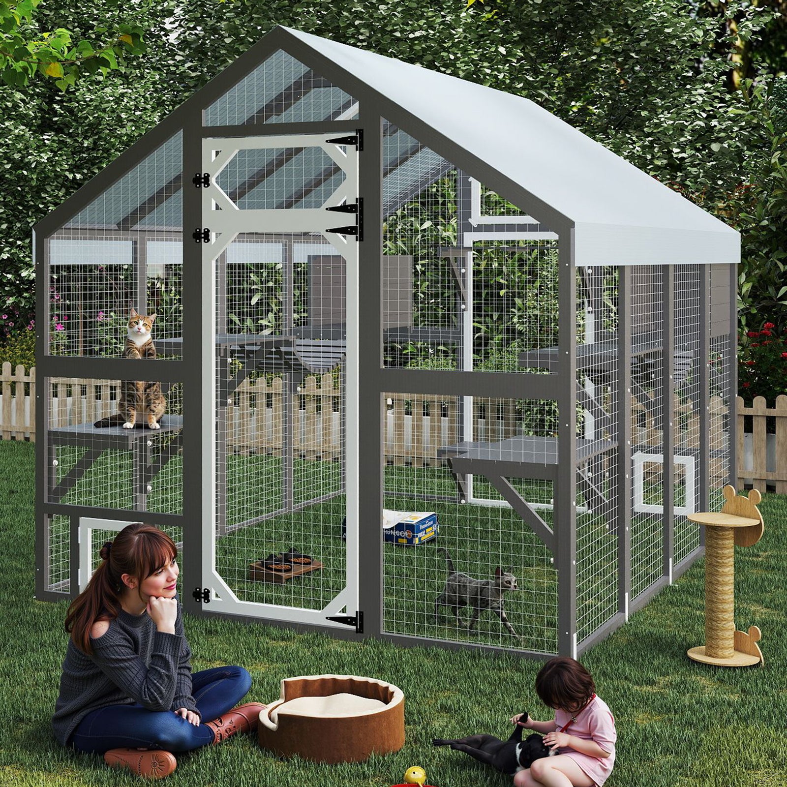 Weatherproof Walk-In Cat Enclosure with Bridges,4 Platforms & 2 Resting Boxes-PET12NEW