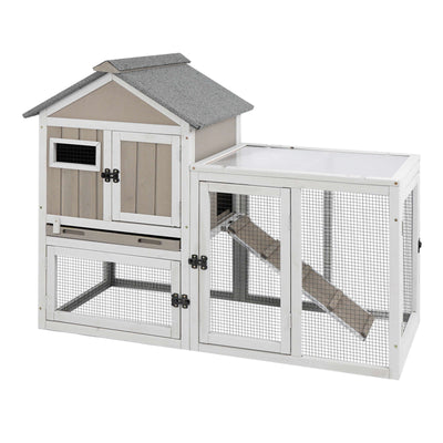 PETSCOSSET 48" Wooden Rabbit Hutch, 2-Story Bunny Cage for Indoors & Outdoors, Waterproof with Tray & Ramp