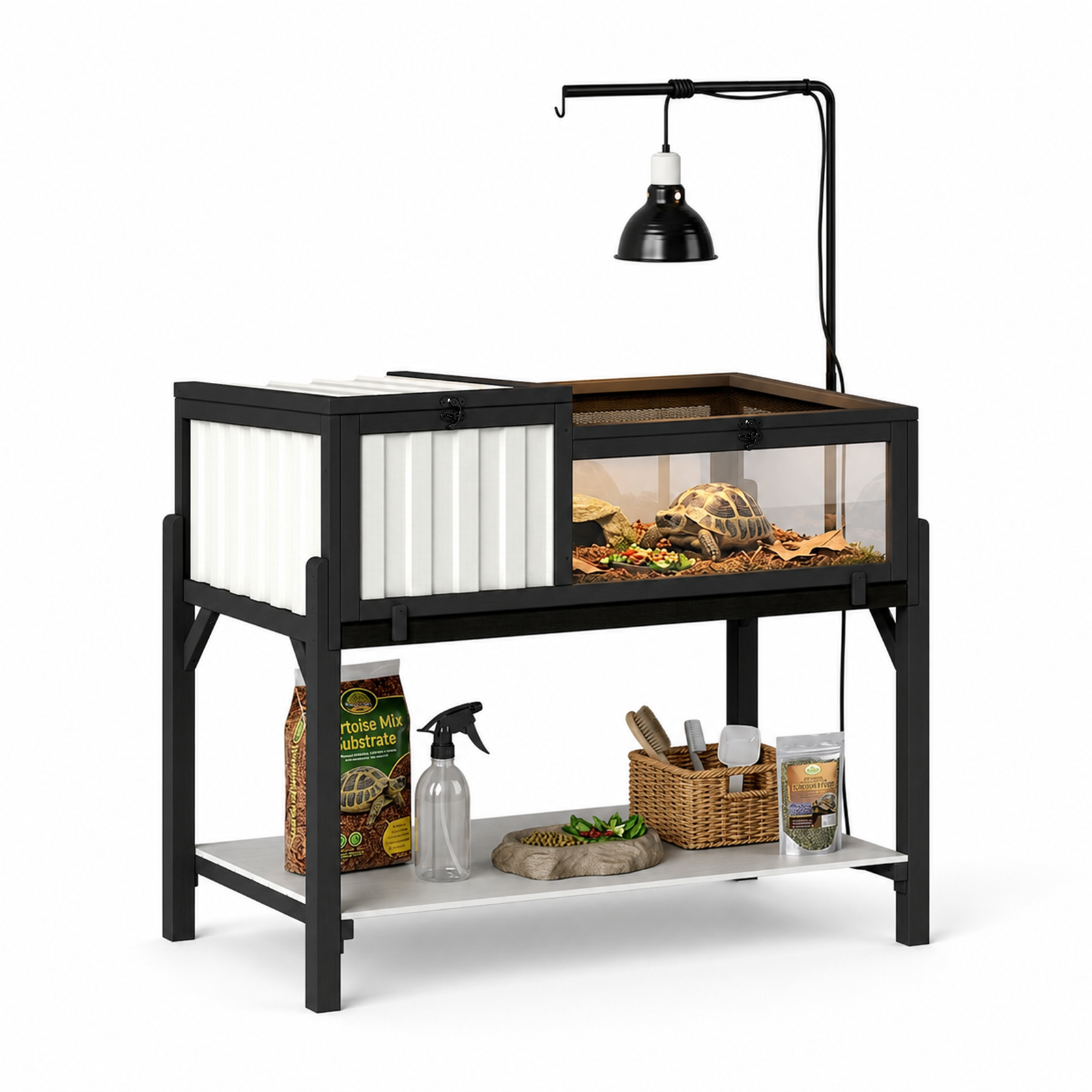 Tortoise Enclosure with Detachable Legs, Light Stand & Storage Shelf-TOR05