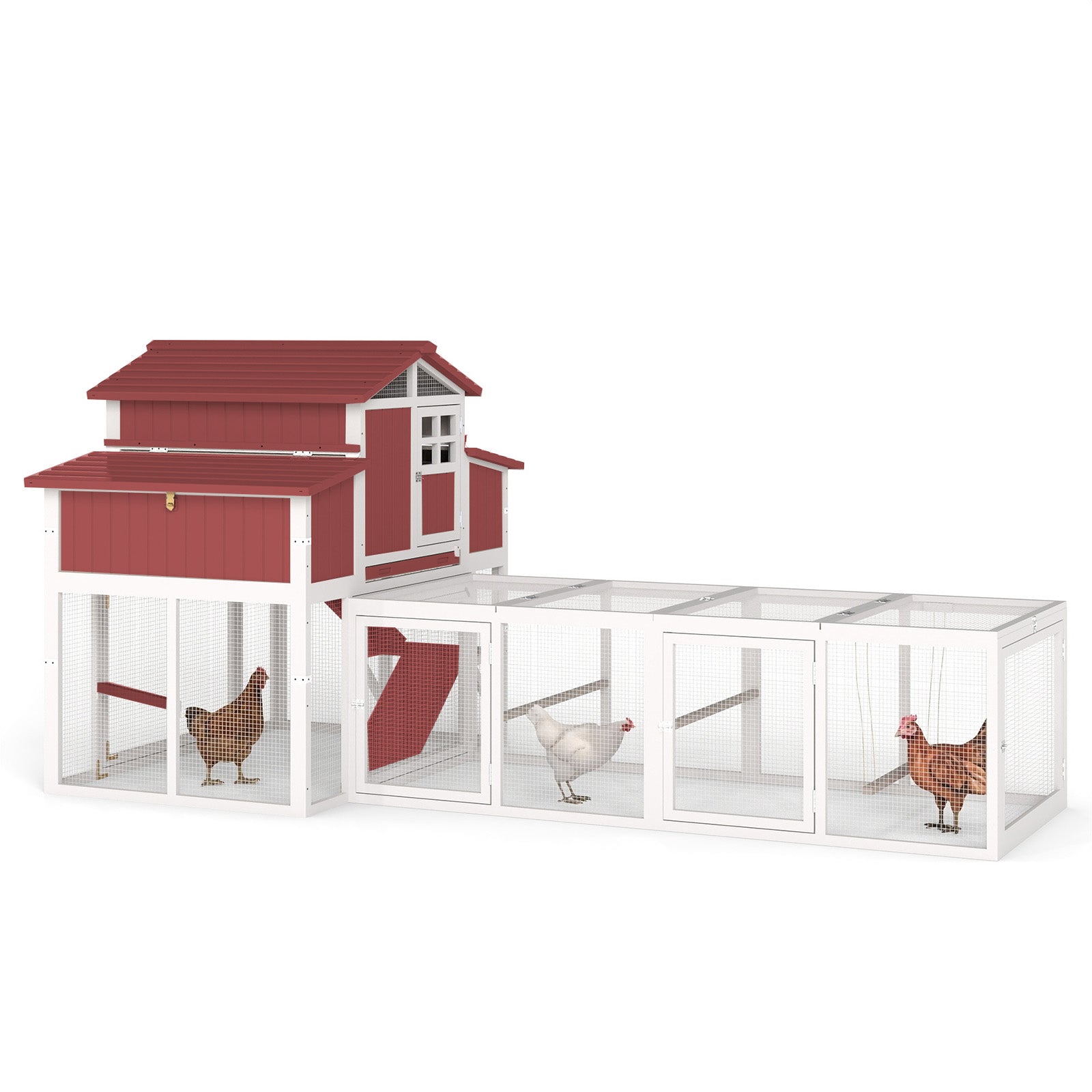 PETSCOSSET Outdoor Large Chicken Coop with Run, Expandable Hen House with 4 Nesting Boxes, Removable Tray and Ramp