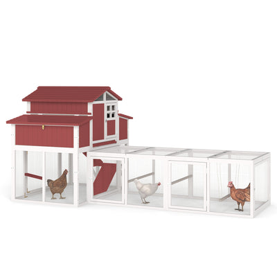 PETSCOSSET Outdoor Large Chicken Coop with Run, Expandable Hen House with 4 Nesting Boxes, Removable Tray and Ramp