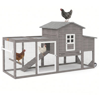 Medium Chicken Coop for 3-5 Chickens with Nesting Box, Tray and Wheels - PET21W
