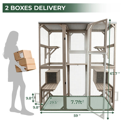 Large Solid Wood Outdoor Catio Enclosure with Platforms - PET16NEW