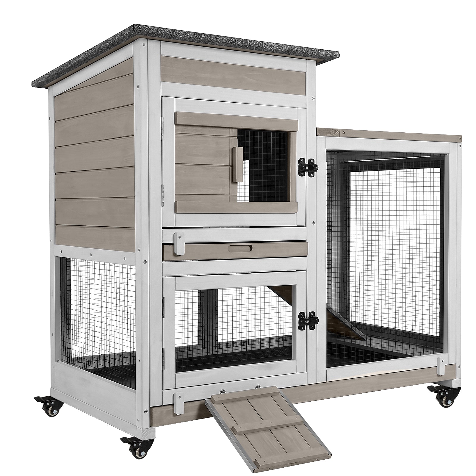 Wooden 2-Story Rabbit Hutch with Wheels & Run-PET32