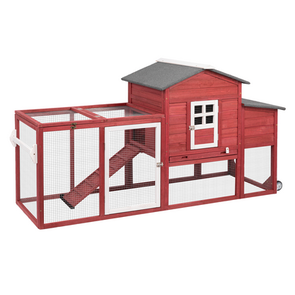 78.7″ Combinable Wooden Chicken Coop with Wheels & Run-PET21W-REDWHITE