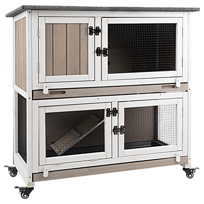PETSCOSSET PET34 36″L wooden rabbit hutch in grey, two-story design