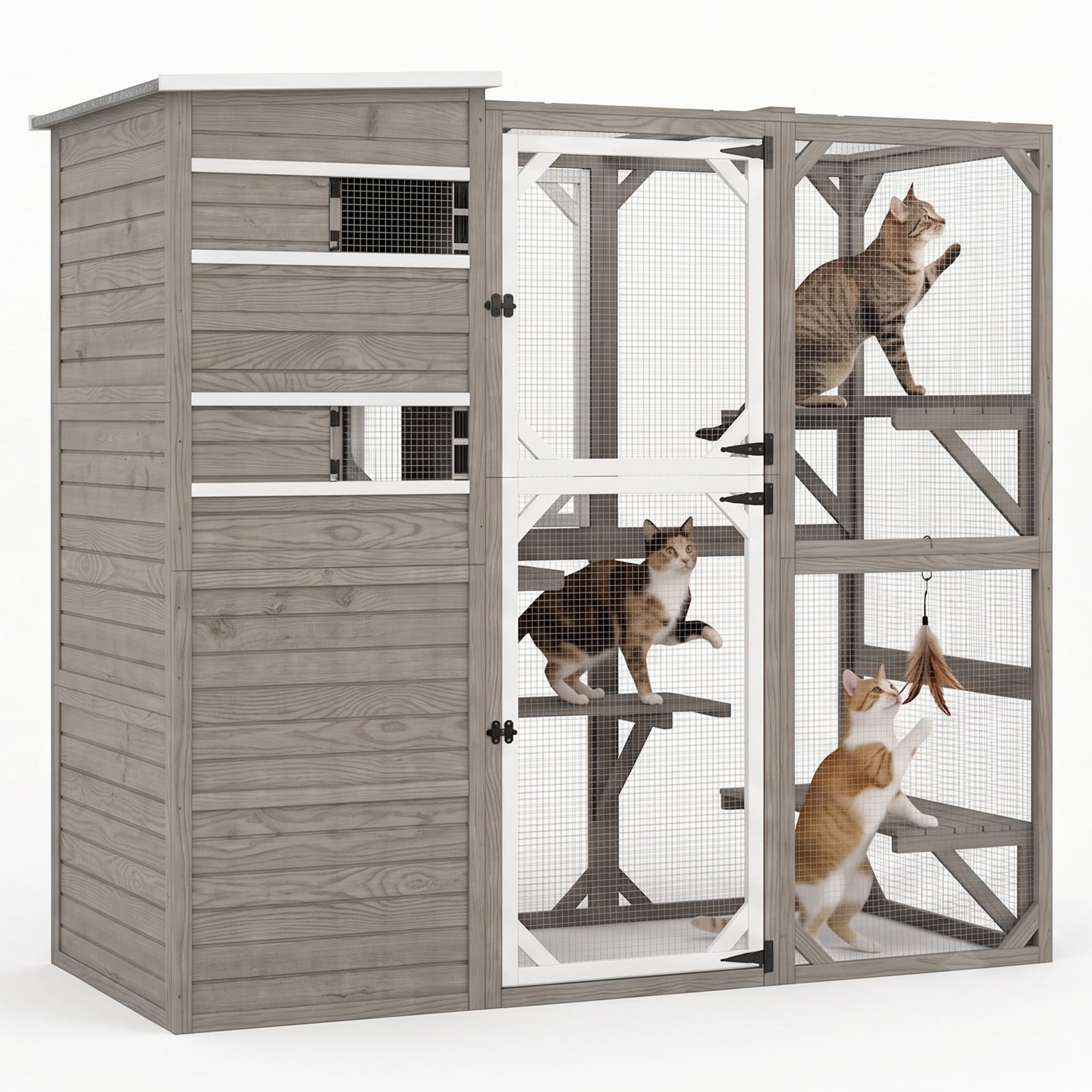 Large  Outdoor Walk-in Catio Enclosure with Multi Platforms & Sleeping Condos-CAT17