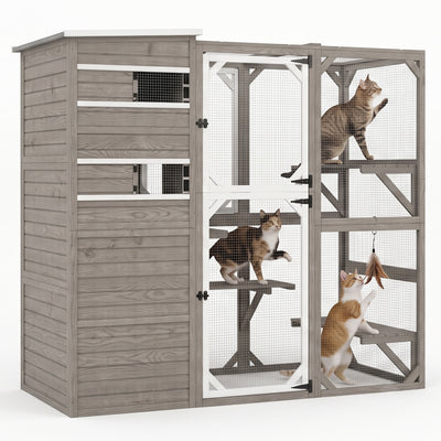 Large  Outdoor Walk-in Catio Enclosure with Multi Platforms & Sleeping Condos-CAT17
