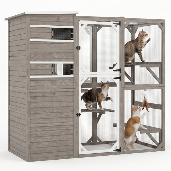 Large  Outdoor Walk-in Catio Enclosure with Multi Platforms & Sleeping Condos-CAT17