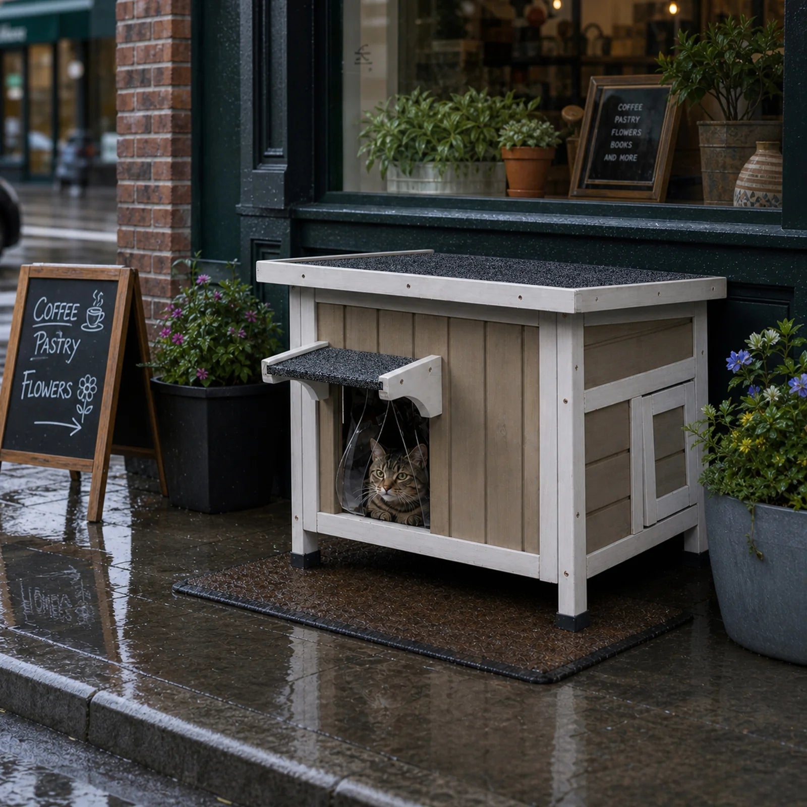 Weatherproof Wooden Cat House with Elevated Bottom- PET18