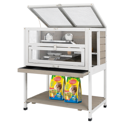 PETSCOSSET 3-tier wooden hamster cage in white and grey – front view