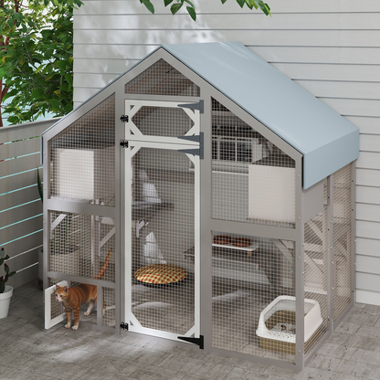 Weatherproof Walk-In Cat Enclosure with Bridges,4 Platforms & 2 Resting Boxes-PET12NEW