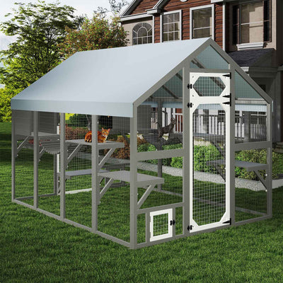 Extra Large Outdoor Catio, Weatherproof Walk-In Cat Enclosure with Bridges, Full Cover, 8 Platforms & 2 Resting Boxes
