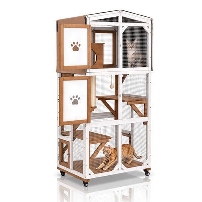 62.6" Mobile Wooden Outdoor Catio with Scratching Post & House - PET99
