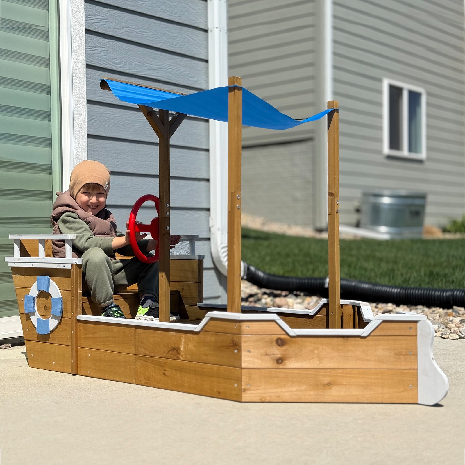 UV-Resistant Ship Sandbox with Built-in Seats & Storage, Liner