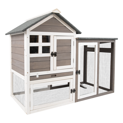 PETSCOSSET Rabbit Hutch Bunny Cage Indoor, Two-Story Large Rabbit Cage Guinea Pig House with Tray, Gray