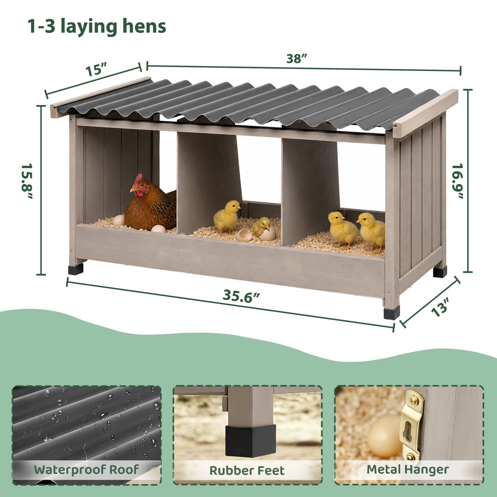 Triple Chicken Nesting Box with PVC Roof - PET56