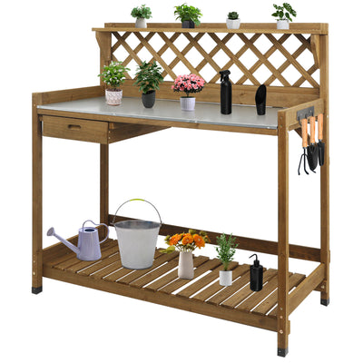 PETSCOSSET GF11 wooden garden potting bench with metal tabletop