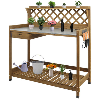 PETSCOSSET GF11 wooden garden potting bench with metal tabletop