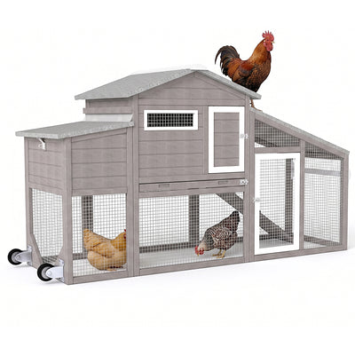 Small Chicken Coop with Run for 2–3 Chickens with Wheels – 01-Gray