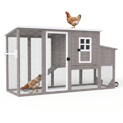 Small Chicken Coop with Run for 2-3 Chickens with Wheels
