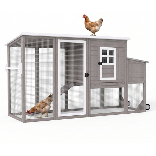 Small Chicken Coop with Run for 2-3 Chickens with Wheels - PET22W