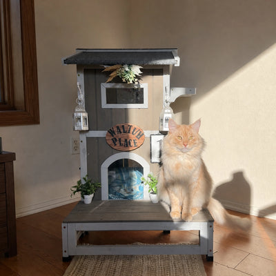 2-Story Insulated Wooden Cat House with Balcony & Escape Door- PET71-TI