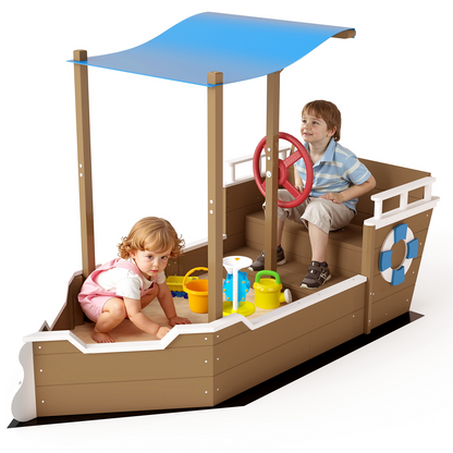 UV-Resistant Ship Sandbox with Built-in Seats & Storage, Liner, for Kids 2-8-GF02