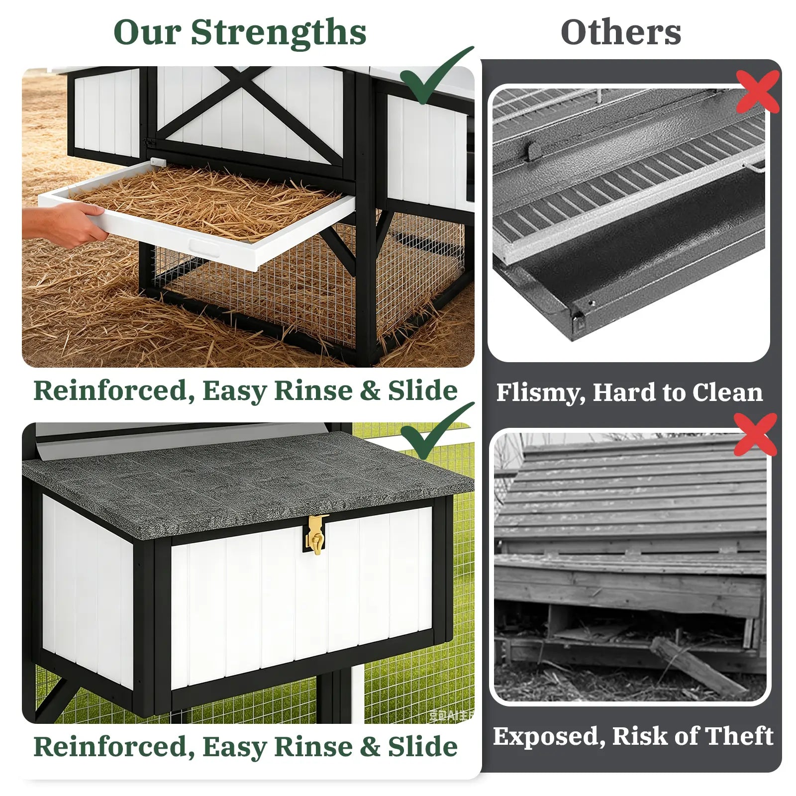 Large chicken coop with run for 4–12 chickens, includes 4 nesting boxes - PET27