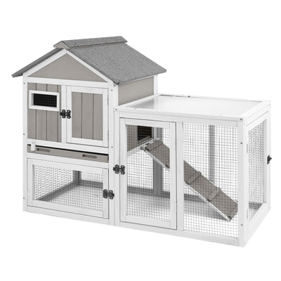 PETSCOSSET 48" Wooden Rabbit Hutch, 2-Story Bunny Cage for Indoors & Outdoors, Waterproof with Tray & Ramp