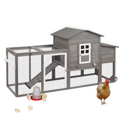 78.7 Combinable Wooden Chicken House with Wheels& Run-PET21W-GREYWHITE