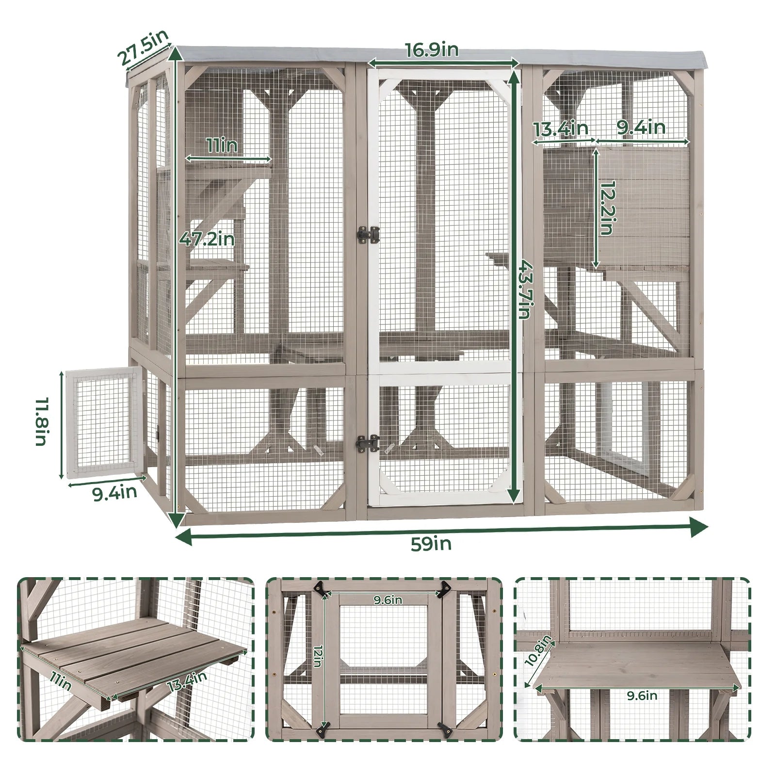 5-Door Expandable Outdoor Wooden Cat Enclosure with Window Access-PET78