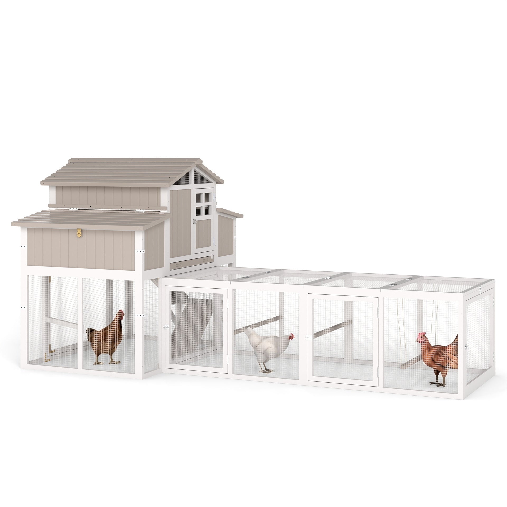 PETSCOSSET Outdoor Large Chicken Coop with Run, Expandable Hen House with 4 Nesting Boxes, Removable Tray and Ramp