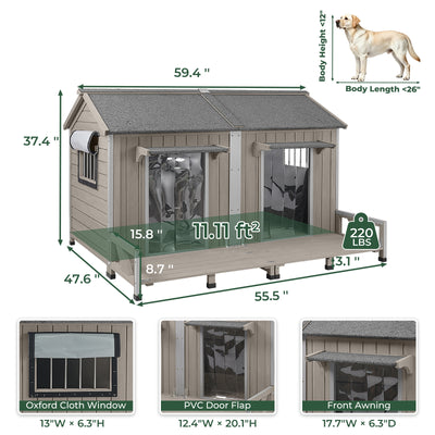 XL  Dog House for 2 Dogs(59.4"L)- Chew-Proof Waterproof Roof-PET58