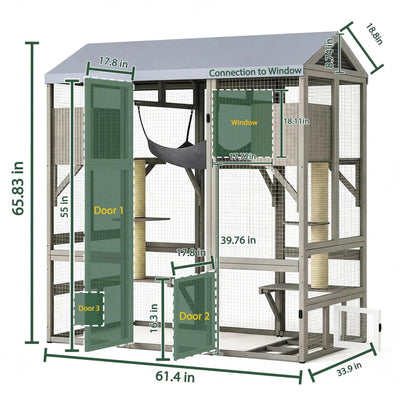 Large  Walk-in Catio  Enclosure  with Window Access, Tall 4-Story- PET90