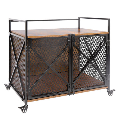 PETSCOSSET Dog Crate Furniture, Wooden 31″L Dog Kennel with Wheels,Brown