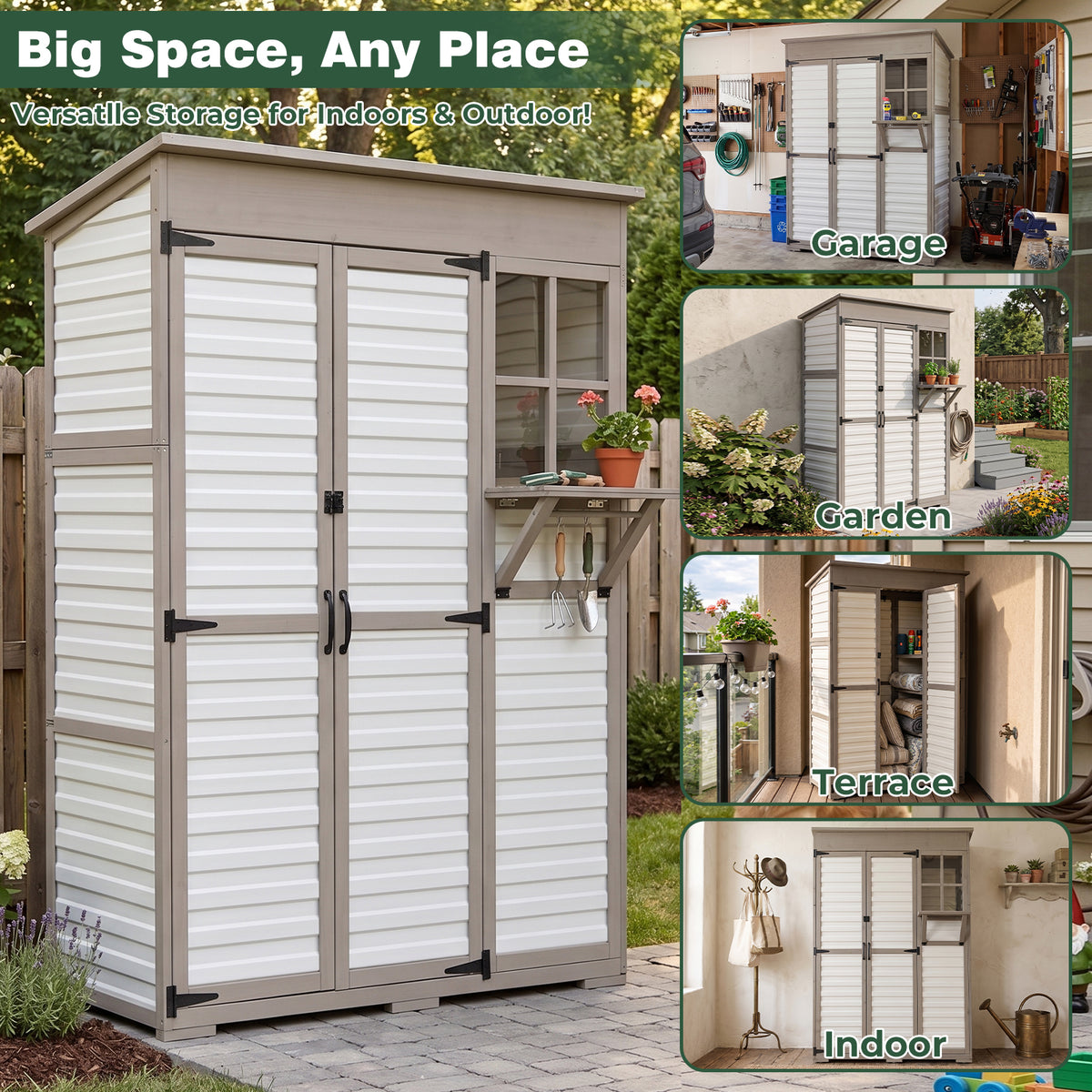 Extra Large (70.5 ″ Tall) Outdoor Storage Cabinet with Fold-Out Work Table-GF38
