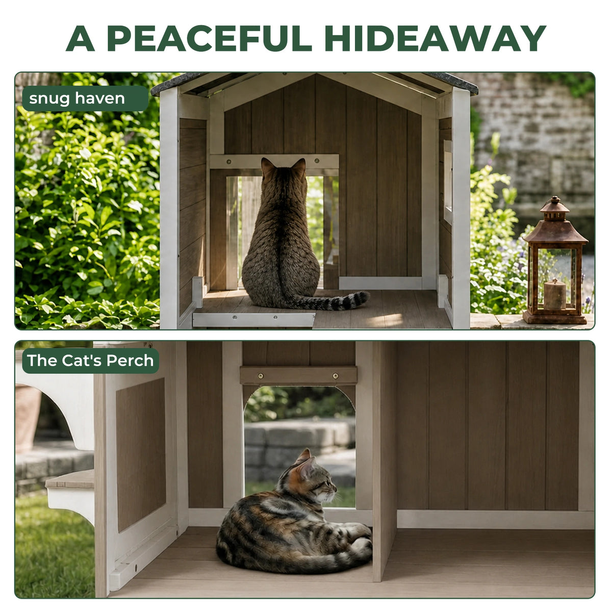 2-Story Insulated Wooden Cat House with Balcony & Open Roof - PET73-TI