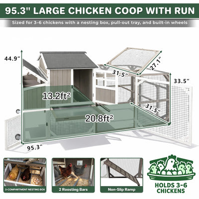 Medium Chicken Coop with Run for 4-8 Chickens Expandable to Large Coop - PET24