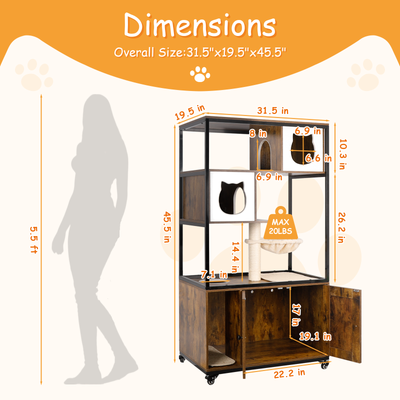 Multi-level cat washroom cabinet for indoor use
