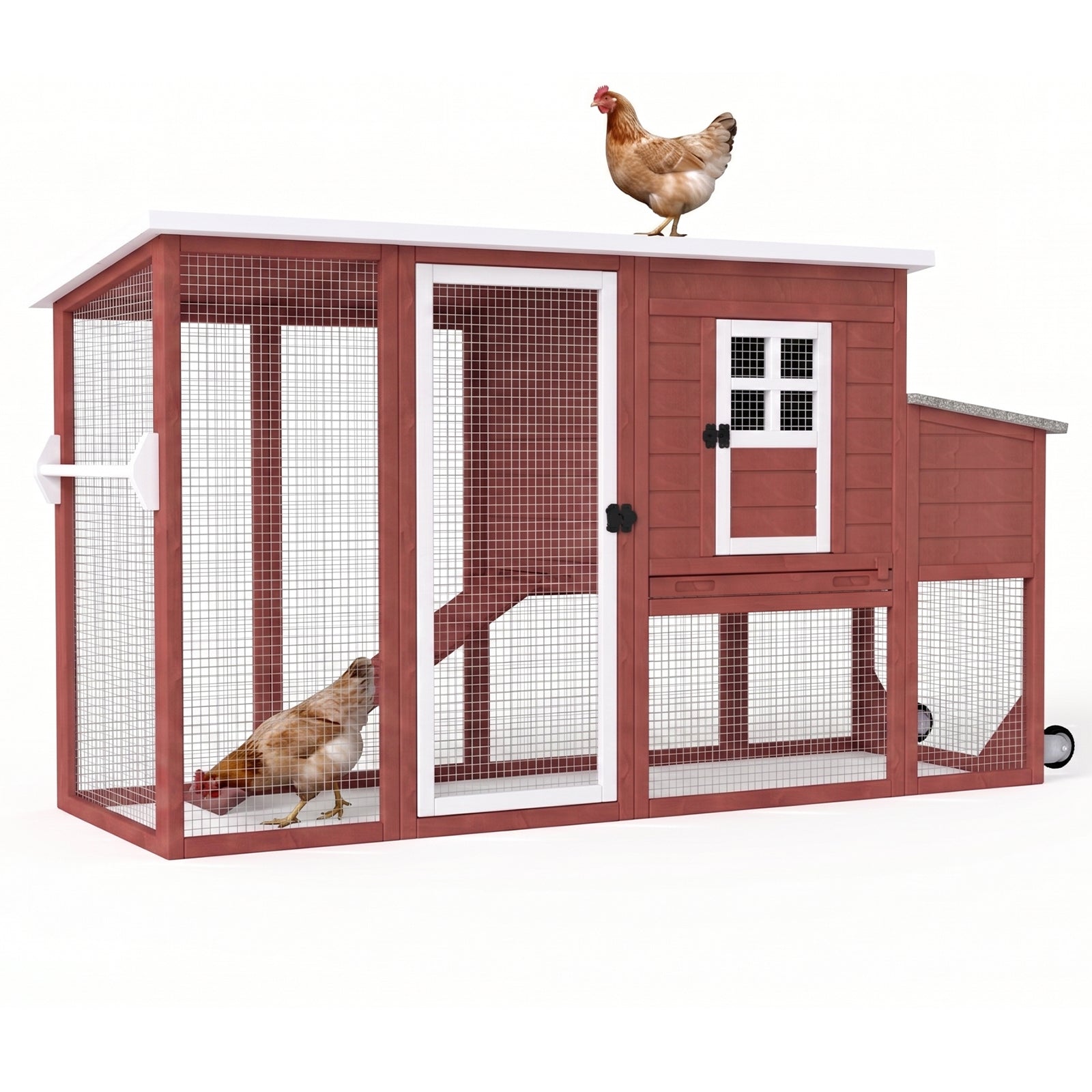 Small Chicken Coop with Run for 2-3 Chickens with Wheels