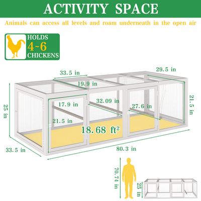PETSCOSSET 106"L Chicken Coop with Run, Large Chicken Tractor Outdoor Hen House for 2-6 Chickens with 4 Nesting Boxes