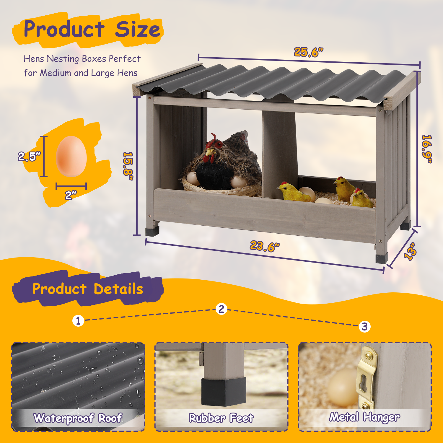 Double nesting box installed inside chicken coop