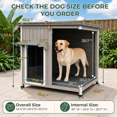 Large Dog House (43.3"L) - Metal Chew-Proof, 180lbs Capacity - PET48