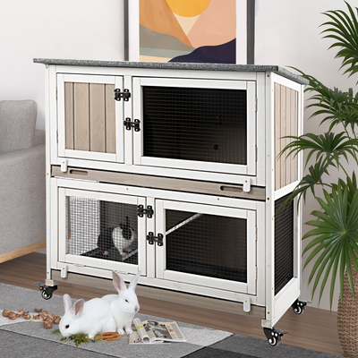 Side view of PET34 pet house showing upper and lower levels