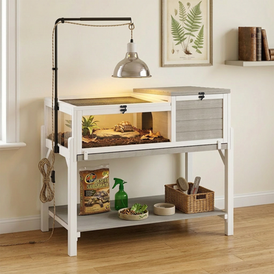 Wooden Tortoise  Enclosure with Detachable Legs, Light Stand & Storage Shelf-TOR04